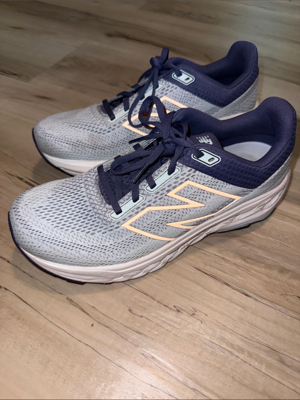 New Balance Women’s Sneakers - Light Gray, Navy & Peach Accents